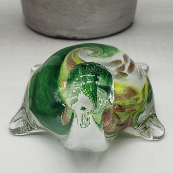 Murano Style Green White Gold Aventurine Art Glass Turtle Figurine Paperweight - Picture 9 of 10